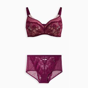Torrid bra set balconette 46B brief panties 4 4X purple plus size lingerie lace